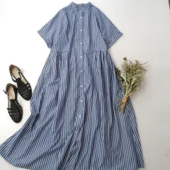 Libra Cue リブラキュー ストライプ シャツワンピース 半袖 Free (53Y＋9487)26N
