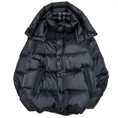 極美品・現行に近い BURBERRY バーバリー 4way ダウンジャケット ノバチェック 腕ロゴ 肉厚 極暖 ダブルファスナー フード メンズ ブラック S相当