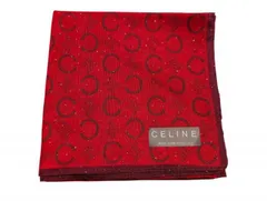 未使用 セリーヌ ハンカチ レッド 赤 マカダム スカーフ　CELINE 綿　100％ コットン レディース
