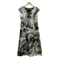 HIROKO BIS(ヒロコビス) ワンピース サイズ9 M レディース美品  ライトグレー×アイボリー×黒 花柄/レース/ロング丈