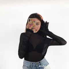 レディース 春 夏 トップス シースルー  レイヤード 透け感 着回し 重ね着 長袖 ハイネック シアートップス フェミニン カットソー ダンス 衣装 シアー 女性 大人 セクシー  インナー カジュアル 半透明 おしゃれ ミカドレス cr36n