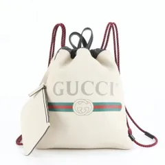 極美品 グッチ ロゴ プリント ドローストリング 523586 レザー リュックサック リュック バックパック A4 レディース MEE DK36-10【中古】