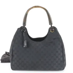 美品 グッチ GGキャンバス ウッドハンドル 106494 レザー ショルダーバッグ 肩掛け ハンド ブラック 黒 レディース MRM SL2-8【中古】