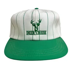 【キャップ/帽子】アメリカ製　USA製　DEER CREEK (ディアクリーク) ビンテージキャップ　ストライプ　刺繍ロゴ　ホワイト　白　グリーン　緑