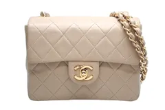 CHANEL シャネル ミニマトラッセ17 Sフラップ Sチェーンショルダーバッグ 1番台 ココマーク ラムスキン ベージュ 美品 中古 4b003911