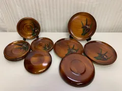 木製 漆器 茶托 コースター 菓子皿 銘々皿 菖蒲 あやめ 伝統工芸品 10点セット 未使用品