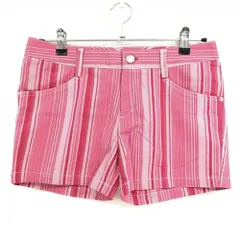 【超美品】アディダス ショートパンツ ピンク ストライプ ロゴ刺しゅう レディース L ゴルフウェア adidas