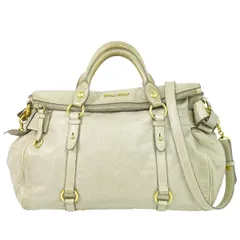 本物 ミュウミュウ MIU MIU レザー 2WAY ショルダーバッグ ハンドバッグ ポシェット ライトカーキ バッグ 中古・