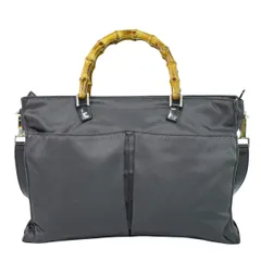 本物 グッチ GUCCI バンブー 2WAY ショルダーバッグ ハンドバッグ ナイロン グレー Bamboo バッグ 中古・