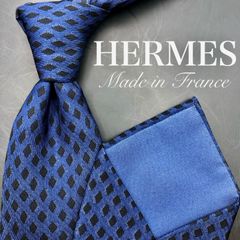 HERMES エルメス ネクタイ ブルー ベージュ H柄 幾何学総柄 - メルカリ