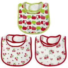 ベビー ３枚組スタイセット 乳幼児 よだれかけ ベビースタイ りんご さくらんぼ いちご 果物 乳児 幼児 前掛け スタイ フルーツ 赤ちゃん 女の子 可愛い エプロン はっ水 防水 保育園 保育所 普段使い 面テープ