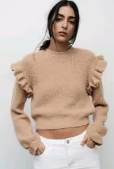ザラ フリル ニット セーター ベージュ