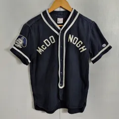 Champion チャンピオン ベースボール シャツ 半袖 コットン 古着 メンズ M ネイビー系 B779