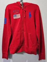 ポロ POLO レッド BIGポニー USA 星条旗 ジップアップパーカー 90/S