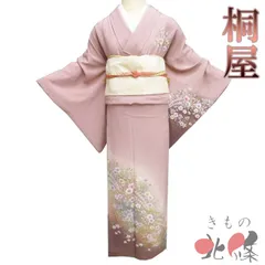 付下げ 付け下げ 訪問着 着物 中古 袷 桐屋 翠山工房 辻が花 退紅色 多色 金 身丈167.5cm 裄68.5cm L トール きもの北條 A1334-10