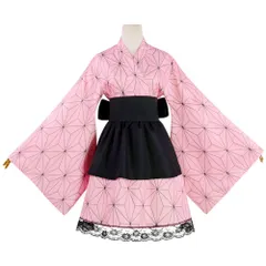 [SNSで話題] 鬼滅の刃 竈門禰豆子風 メイド和服 3点セット コスプレ 衣装 [新品 未使用]