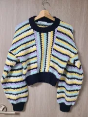 ザラ ストライプ クロップドニット バルーン袖