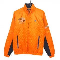 【美品】ルコックゴルフ 2WAY中綿ジャケット オレンジ×ネイビー 前下部キルティング 袖着脱可 メンズ M ゴルフウェア le coq sportif