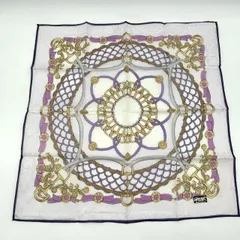 【未使用】CELINE セリーヌ シルクスカーフ 46cm チェーン柄 パープル系　260226001