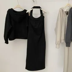 セットアップ レディース ワンピース スカート バーカー パーカー スウェット ジャージー ルームウェア 部屋着 長袖 ロング丈 無地 シンプル カジュアル スポーツ風 春夏 春秋 3色