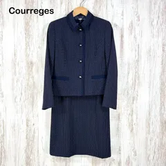 美品 Courreges クレージュ ウール シルク ドット テーラードジャケット ワンピース セットアップ ネイビー 式典 入学式 入園式