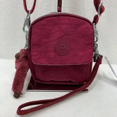 152　KIPLING　Kipling　キプリング　2way　ショルダーバッグ　ポシェット　ミニ　小さめ　リストストラップ　ベルトループ　サコッシュ　ナイロン　赤系　レッド系　赤ピンク系　濃ピンク系　チャーム付き　ゴリラ　モンキーチャーム　ユニセックス