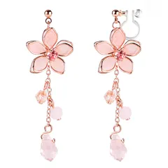 Umiwe イヤリング レディース 人気 可愛い 和風 桜 花 揺れる 44x15mm 金属アレルギー対応 18ｋ メッキ ピンク金コーティング ノンホールピアス アクセサリー 誕生日 クリスマス バレンタインデー プレゼント ピンク 樹脂 イヤリング