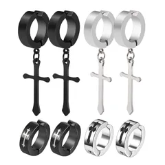 GOKEI フェイク ピアス 十字架 ピアス めんず クロス リングピアス ノンホール フープ イヤリング イヤーカフ フェイクピアス メンズ ユニセックス 【4種ペア8個セット】