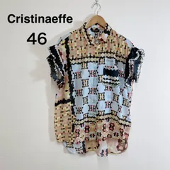 Cristinaeffe クリスティーナエフェ 総柄シャツ  半袖シャツ  デザインシャツ  シアーシャツ  フリルスリーブ  シースルー  レトロ柄  幾何学柄   ヨーロッパブランド インポート  個性的  ヴィンテージ風   レディーストップス 古着女子