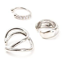 PLUSTER Brass Ear Cuffs for Women, White Gold, Cubic Zirconia, Nickel-Free, Hypoallergenic, Men's Earrings [Includes Pouch]