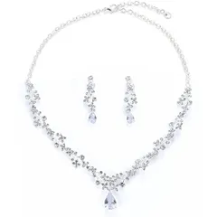 [Uccellino] ジルコニア ネックレス イヤリング または ピアス 2点セット 結婚式 ウェディング コスプレ パーティ (イヤリング)