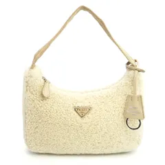 プラダ 1NE515 Re-Edition 2000 ミニ トライアングル 三角ロゴ シープファー MONTONE モントーネ エクリュ アイボリー ワンハンドル ハンドバッグ シルバー金具 PRADA（未使用　展示品）