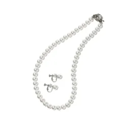 [CRANES COLLECTION] 5年保証 パール ネックレス ピアス イヤリング セット 真珠 日本製 天然貝パール 8mm珠 自社生産 10サイズ 選べるケース ホワイト グレー ブラック (専用ジュエリーケース付き, ホワイトイヤリング, 50cm