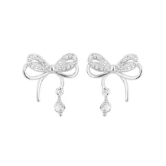 イヤリング リボン パール 真珠 クリスタル ダイヤ ストーン チェーン シルバー 銀 ノンホールピアス アクセサリー ジュエリー 揺れる ロング 長め 痛くない クリップ式 レディース 女性 (タイプF(イヤリング))