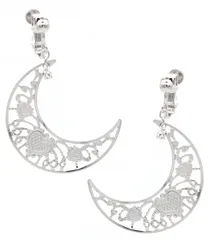 [ジュエリーショップエム] イヤリング レディース 三日月 ムーン レース 透かし シンプル アクセサリー ねじ式 日本製 金属アレルギー対応 シルバー e0039-E