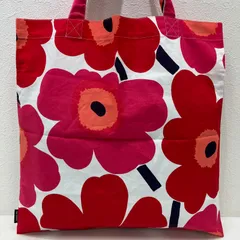 128　marimekko　マリメッコ　トートバッグ　 コットン　花柄　ピエニウニッコ　赤　白　 レッド×ホワイト系　レディース