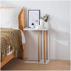 差し込み サイドテーブル コの字型デザイン 多機能 テーブル 木目調 おしゃれ 金属製ミニテーブル 30 x 40 x 57cm(ホワイト)