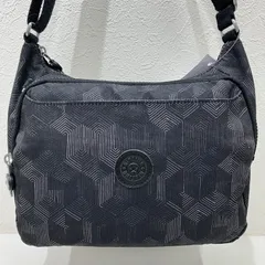 156　KIPLING　キプリング　ショルダーバッグ　 斜めがけ　紐調節可能　総柄　ブラック系　 黒　ナイロン　軽量　レディース