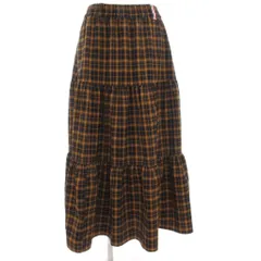 パーソンズ PERSON'S フレアロングスカート イージー M ティアード オレンジ 紺 ネイビー チェック柄 /GV