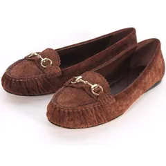 GUCCI グッチ ホースビット バレーシューズ ブラウン 814895 AAEEE 2256 37.5サイズ GGエンボス スエード ローファー ドレスシューズ スリッポン 靴 シューズ レディース【新品・本物】売れ筋