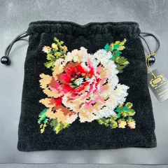《K》タグ付き FEILER フェイラー ポーチ 巾着 花柄 黒 ブラック