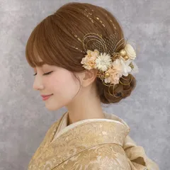 ゴールドホワイト♡髪飾り ヘッドドレス 前撮り 成人式 卒業式 七五三