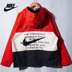ナイキ NIKE ナイロンジャケット ウインドランナー L ブラック×レッド×クリーム 00s ロゴ刺繍 センターロゴ ダブルスウッシュ ユニセックス オーバーサイズ ストリート 古着 F625