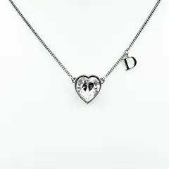 Christian Dior（クリスチャン・ディオール）ハートモチーフ ネックレス シルバーカラー クリアストーン Dチャーム 全長42.5cm レディース