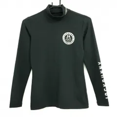 【美品】ジャックバニー 長袖ハイネックシャツ 黒×ライトベージュ ロゴプリント ストレッチ レディース 0(S) ゴルフウェア Jack Bunny