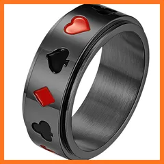 【新品】 [ＪＥＷＥＬＲＹＷＥ] トランプ 指輪 ステンレス リング 回転可能 スペード ハート クラブ ダイヤ レトロ シンプル ロック パンク ブラック メンズ レディース ファッション アクセサリー ハロウィン クリスマス バレンタインデー プレゼント