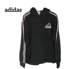 adidas アディダス スウェット プルオーバー パーカー 長袖 マルチカラー ブラック ロゴ プリント XLサイズ