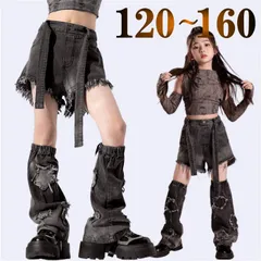 女の子 ダンス衣装 キッズ デニムパンツ ミニパンツ レッグウォーマー ショートパンツ  ギフト クール カッコイイ ダンスウェア ダメージ加工 ステージ衣装 チアダンス チアガール チアリーダー 発表会 特別感 プレゼント ファッション c39n