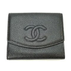 CHANEL シャネル Wホック 二つ折り財布 キャビアスキン ブラック 管理番号：11021