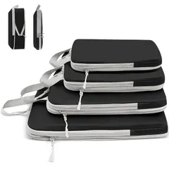 整理便利グッズ 衣類 トラベル 出張 旅行 パッキングポーチ 圧縮袋 衣類仕分け 可変スペース スペース節約 4点セット 便利旅行圧縮バッグ (ブラック) トラベルポーチ 【2026年最新】旅行用圧縮袋